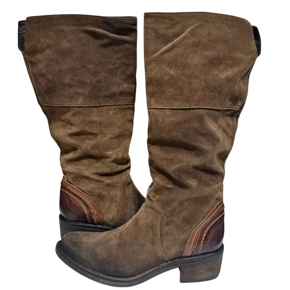 Vic Italian Leather Suede Western Cowgirl Moto Boho Women's Boots Size 37 Brown